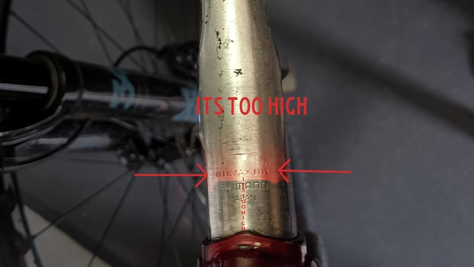 seat post is too high. well past the max indicator 