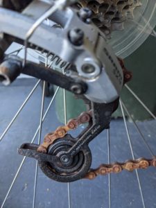 rusty chain on a bike in for service